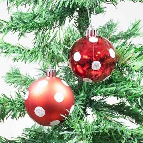 Red with White Spots Shatterproof Christmas Baubles 6cm - Pack of 6