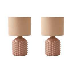 ValueLights Asha Pair Ceramic Pink Geometric Textured Base Table Lamp Pink