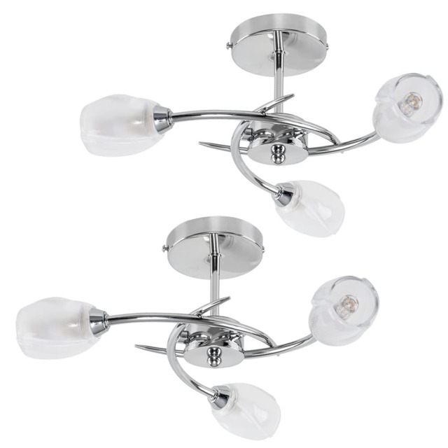 ValueLights Mia Pair Chrome 3 Way Ceiling Lights Frosted Glass Shades