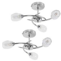 ValueLights Mia Pair Chrome 3 Way Ceiling Lights Frosted Glass Shades