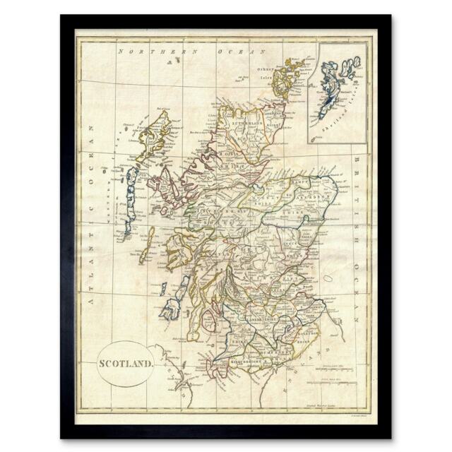 "1799 Clement Cruttwell Map Scotland Vintage 12x16"" Framed Wall Art Print"
