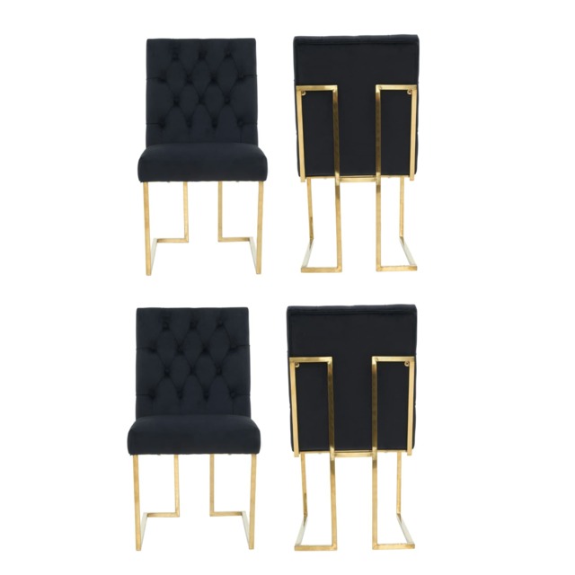 Set of 4 Siena Luxury Tufted Velvet Dining Chairs with Gold Frame & Legs - Modern Upholstered Accent Chair Green Green