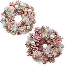 Christmas Wreath Festive Decoration with Jute Hanger Traditional Pinecone Decor Multi Pink & Silver 25cm 1
