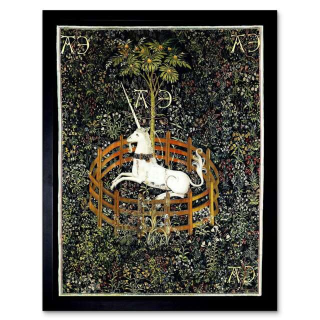 Medieval Tapestry Unknown Hunt Unicorn Captivity Framed Wall Art Print