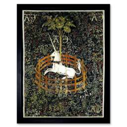 Medieval Tapestry Unknown Hunt Unicorn Captivity Framed Wall Art Print