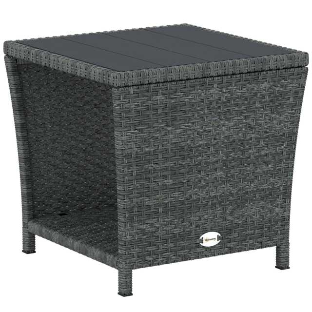 Outsunny PE Rattan Square Outdoor Side Table 2-Tier with Storage Shelf/Grey