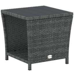 Outsunny PE Rattan Square Outdoor Side Table 2-Tier with Storage Shelf/Grey