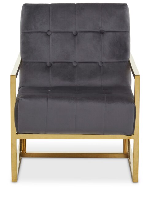 Orsina Grey velvet Indoor Chair with Gold Frame, Sturdy Lounge Arm Chair with Button Tufting and velvet Upholstery
