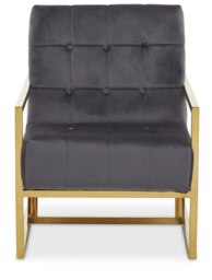 Orsina Grey velvet Indoor Chair with Gold Frame, Sturdy Lounge Arm Chair with Button Tufting and velvet Upholstery