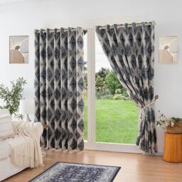 Luxury Diamond Jacquard Fully Lined Ring Top Curtains with Metallic Thread 168cm x 137cm Charcoal/Silver Grey Charcoal/Silver 1