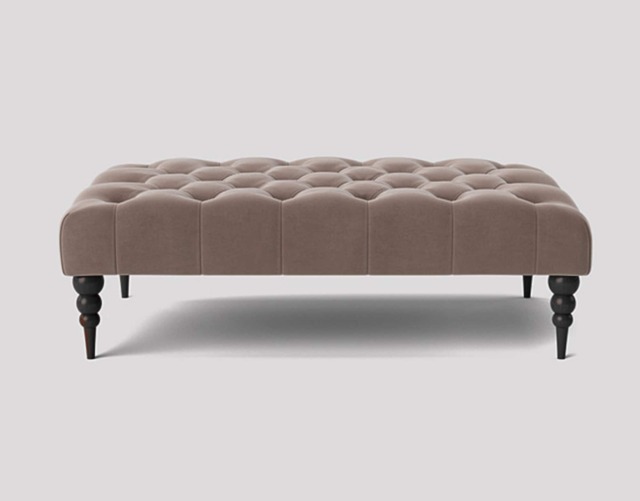 Alyana 120cm Rectangle Ottoman Bench with Wooden Legs- Grey Plush Velvet Chesterfield Upholstered Footstool