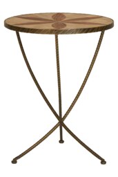 Elm Wood Round Table With Iron Legs,Circular Table With Leaf Shaped Motifs,Eco-Friendly Accent Table Brown