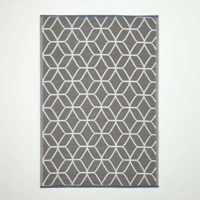 Homescapes Outdoor Rug Luxury Waterproof Reversible, For Garden, Geometric Grey Grey