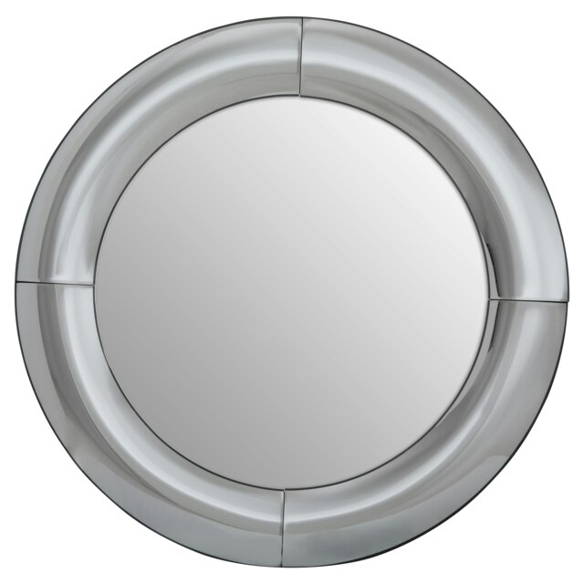 Orsina Silver Round Wall Mirror, Art Deco Style Decorative Mirror For Living Room, Hallway, Silver Frame Wall Mirror