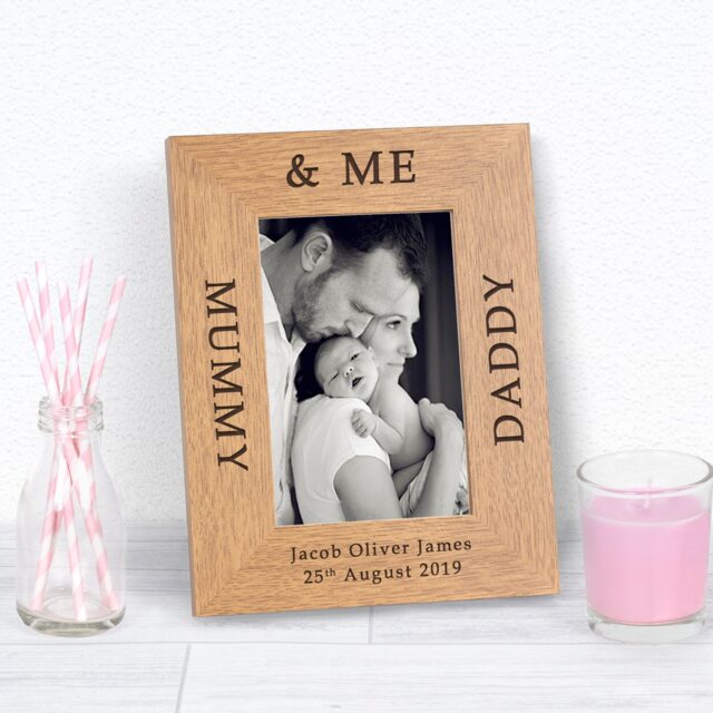Personalised Mummy Daddy and Me Wood Picture Frame 7x5 New Baby