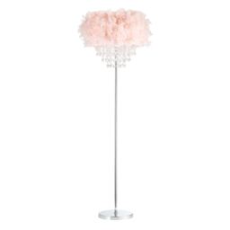 Modern Chandelier Style Pink Feather Floor Lamp with Waterfall Acrylic Droplets Pink Pink 1