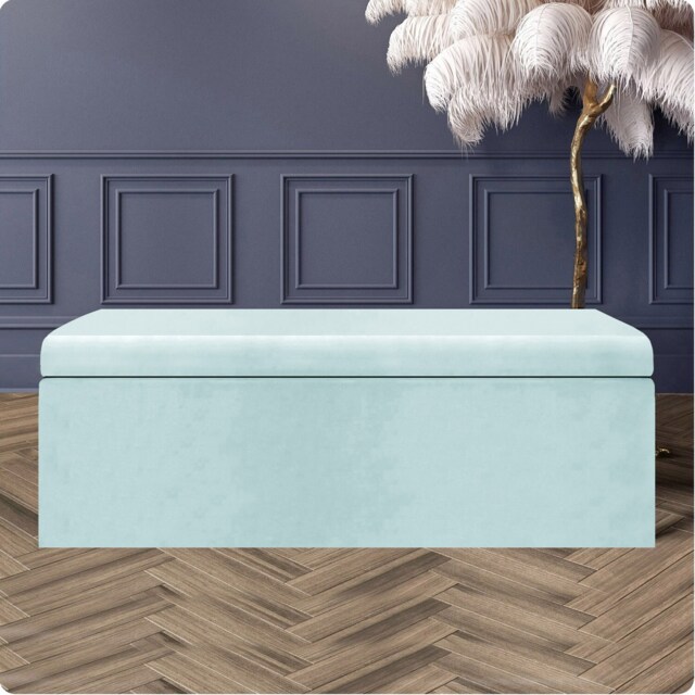 150cm Large Plain Safar Storage Ottoman Box, White Plush Velvet Upholstered Deep Storage Ottoman End of Bed Bench