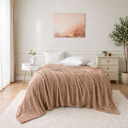 Large Ribbed Fleece Throw Blanket – Supersoft, Cosy & Stylish 200 x 240cm
