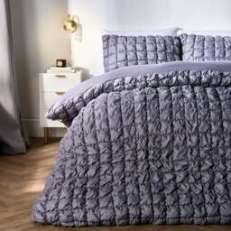 OHS Soft Quilted Seersucker Duvet Cover Set Grey Grey King