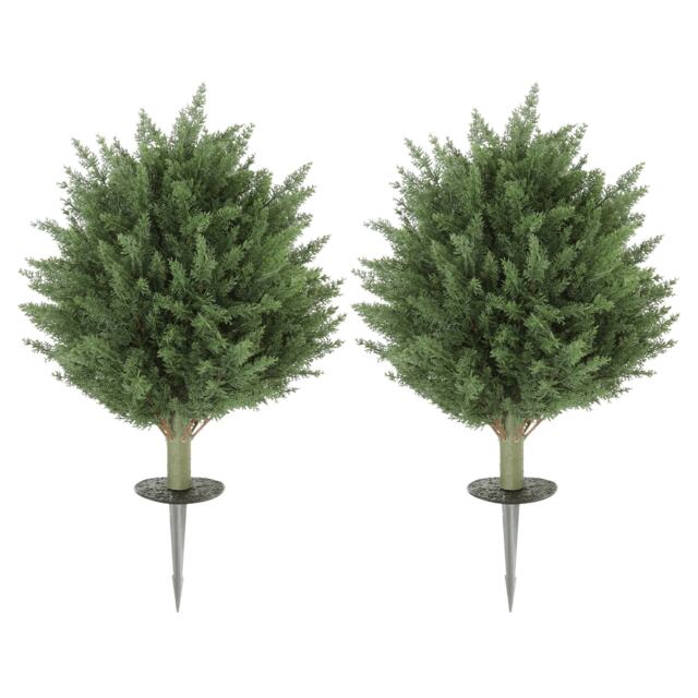 HOMCOM 60 cm Artificial Cypress Tree with Ground Stake, Set of 2, Green Green Cypress Green Not provided