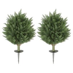 HOMCOM 60 cm Artificial Cypress Tree with Ground Stake, Set of 2, Green Green Cypress Green Not provided