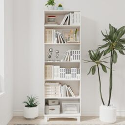 Wide Shelf Tier Wooden Bookcase Shelving Modern Open Display Storage Cabinet White White 6 Tier 1