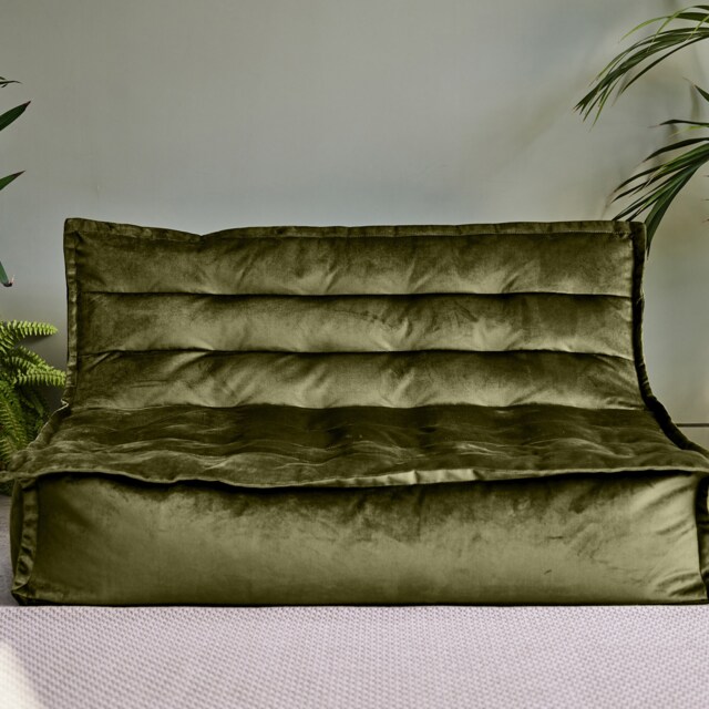 Kota Velvet XL Bean Bag Sofa Olive Green Bean Bag Chair Green Olive Green 1