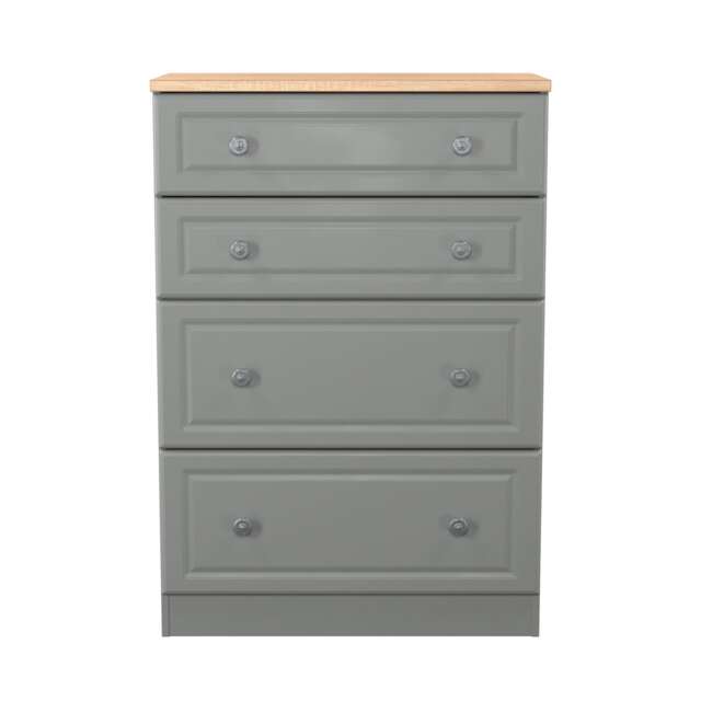 Surrey 4 Drawer Deep Chest of Drawers in Dusk Grey & Bardolino Oak (Ready Assembled) Grey Dusk Grey & Bardolino Oak