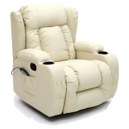 Caesar Bonded Leather Recliner Rocking Swivel Heat & Massage Chair (Cream)