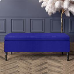 Paris Plain 150cm Ottoman Storage Bench - Plush Velvet Shoe Bench - Sapphire Blue Upholstery Footstool with Storage
