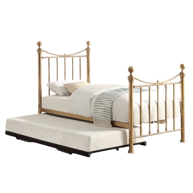 Hampstead Traditional Antique Brass Distressed Effect Single Metal Bed Frame & Guest Trundle