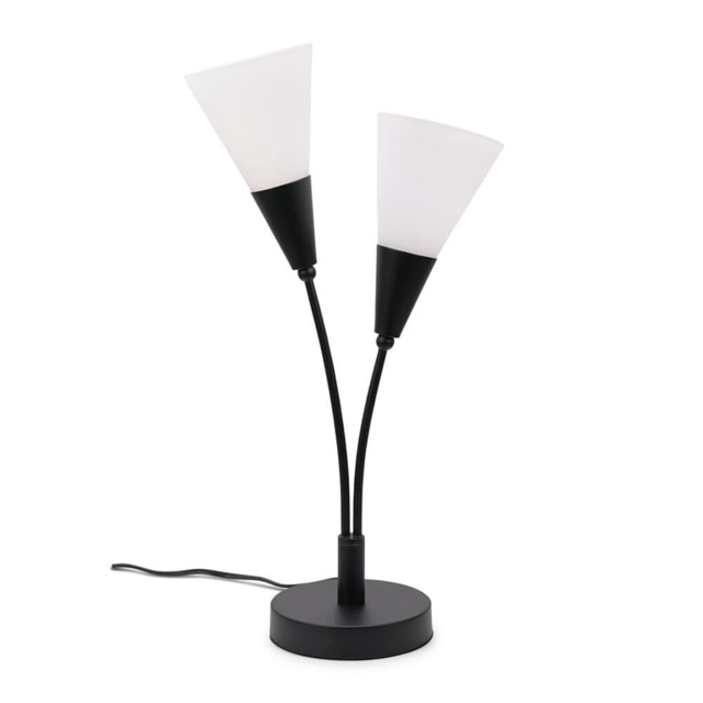 ValueLights Kristina Frosted White Shade 2 Way Black Metal Uplighter Table Lamp with LED Bulbs