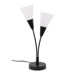 ValueLights Kristina Frosted White Shade 2 Way Black Metal Uplighter Table Lamp with LED Bulbs