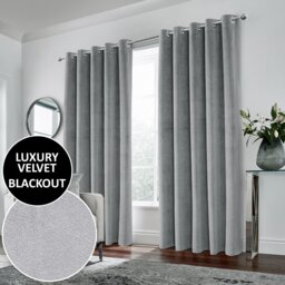 Luxury Enhanced Living Grey Velvet, Supersoft, Blackout, Thermal Pair of Curtains with Eyelet Top - 90 x 108 inch (229x274cm)