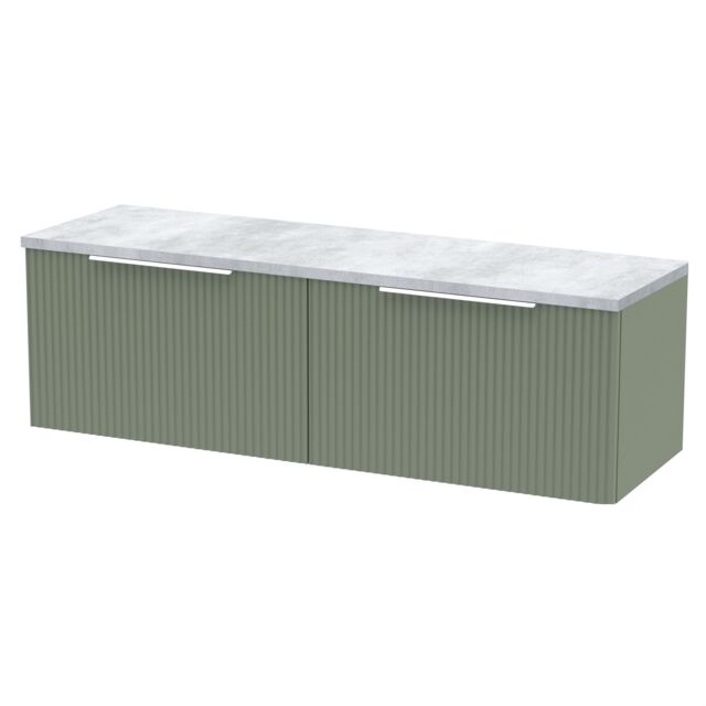 Balterley Tixall Fluted 2 Drawer Wall Hung Vanity Unit with Laminate Worktop, Satin Green, 1200mm