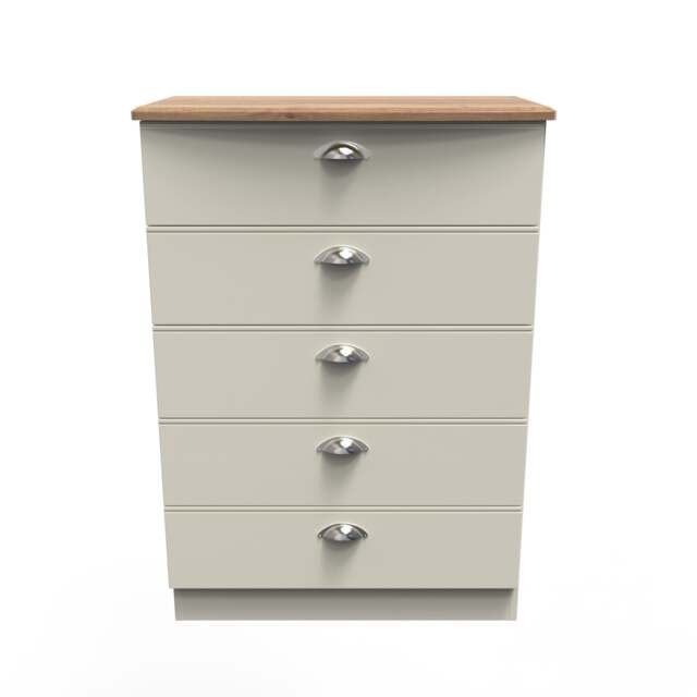 Albert 5 Drawer Chest of Drawers in Cream Ash & Riviera Oak (Ready Assembled) Cream Cream Ash & Riviera Oak