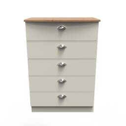 Albert 5 Drawer Chest of Drawers in Cream Ash & Riviera Oak (Ready Assembled) Cream Cream Ash & Riviera Oak