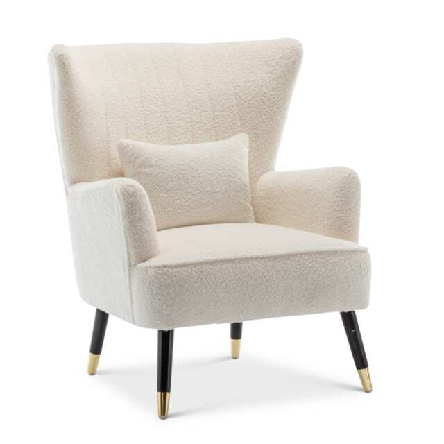 Teddy Boucle Fabric White Camila Accent Chair