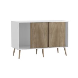 URBNLIVING White Carcass 3 Door Sliding Storage Cabinet Multi Oak Doors & Pine Legs 1