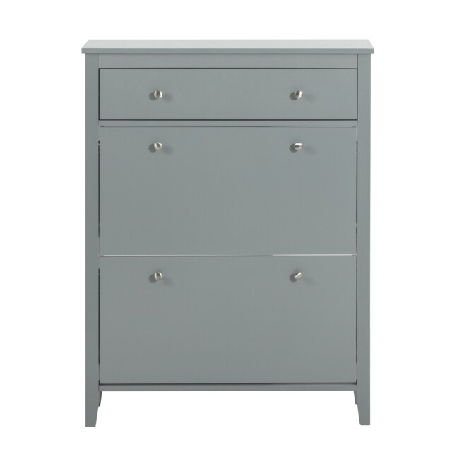 SoBuy Slim Shoe Cabinet with 3 Flip-Down Doors, Gray, 31.5x9.8x42.5 inches, 24.6 kg - FSR89-HG