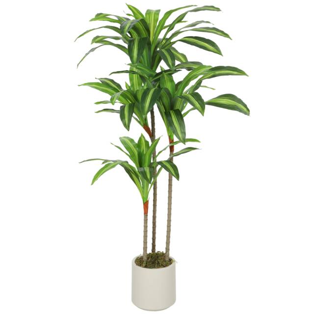 HOMCOM 120cm Artificial Dracaena Tree, Decorative Artificial Plant with Bendable Trunks and White Planter for Living Room Bedroom Home Office Decor, Green
