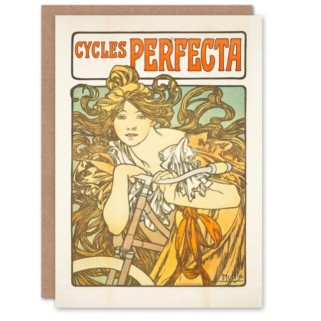 Alphonse Mucha Art Card Cycles Perfecta Vintage Bicycle Advert