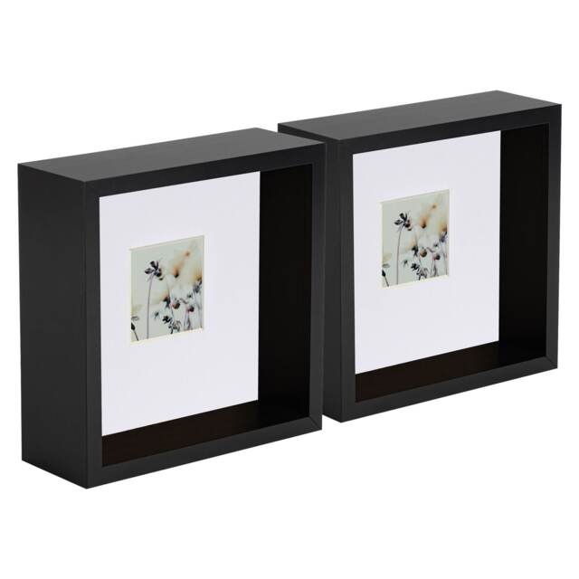 "Nicola Spring 6 x 6"" Deep Photo Frames - Black/White Mount - 3D Deep Box Picture Frame Display Case (16 x 16cm) x2"