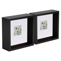 "Nicola Spring 6 x 6"" Deep Photo Frames - Black/White Mount - 3D Deep Box Picture Frame Display Case (16 x 16cm) x2"