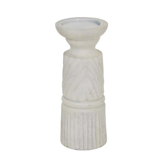 Medium Carved Candle Holder - Wood - L10 x W10 x H25 cm - White