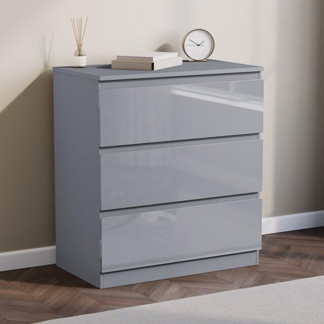 Vida Designs Glinton 3 Drawer Chest of Drawers Bedroom Storage, 100% FSC, Grey