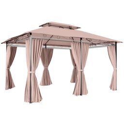 Outsunny 4m x 3(m) Outdoor 2-Tier Steel Frame Gazebo w/ Curtains Outdoor Garden Brown Brown
