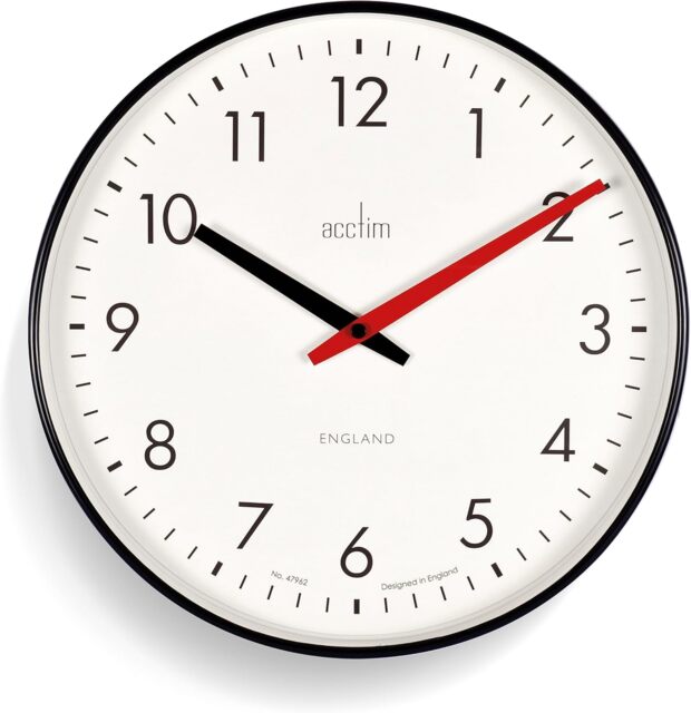 Acctim Riley Wall Clock Quartz Retro Dual Colour Hands Black 30cm