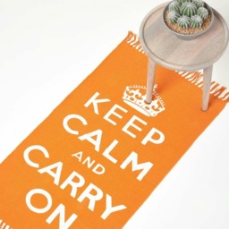 Homescapes Keep Calm And Carry On Handwoven Cotton Rug in Orange & White - 60 x 100 cm Orange Orange & white