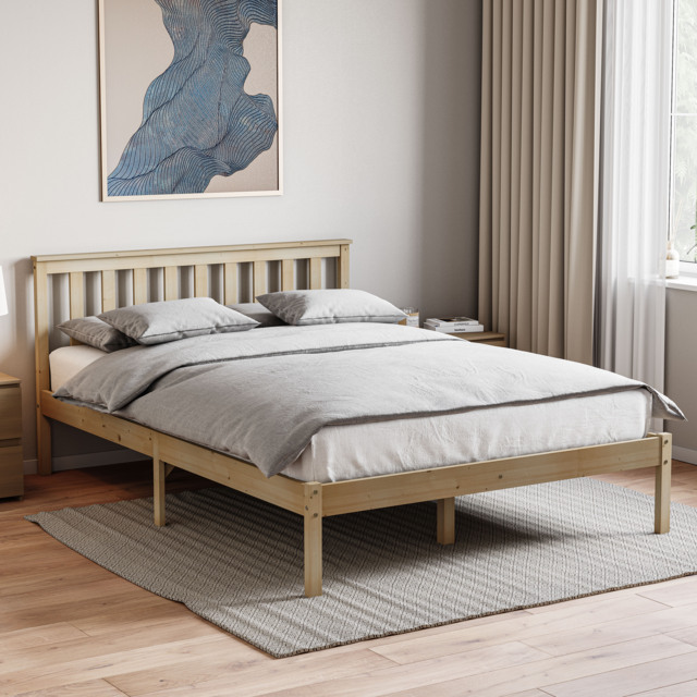 Vida Designs Milan 4ft6 Double Bed Wood Frame, Low Foot End, Pine, 135 x 190cm